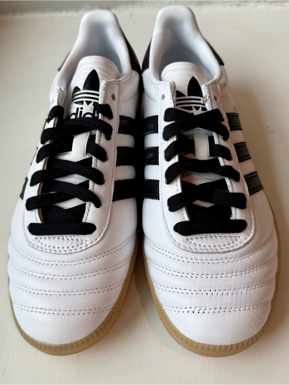 adidas Samba White and Black Leather Sneakers with Gum Sole